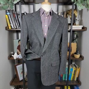 VTG Town Craft Men's Tweed Sport Coat Blazer‎ Two Button Herringbone Striped 44L